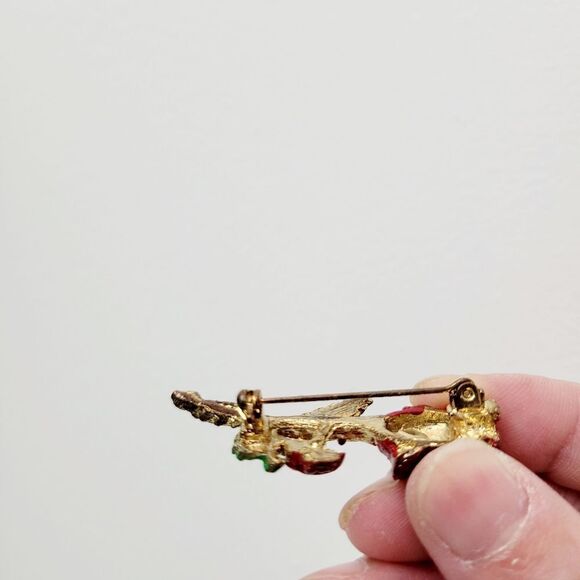 2/$20 Vintage Gold Tone Red Rose Brooch - Picture 6 of 8